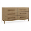 Kommode 150 x 45 x 85 cm in Eichenoptik mit sechs Schubladen und Metallgestell