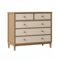 Kommode 120 x 45 x 110 cm aus Holz in Natur mit Rattanoptik und 6 Schubladen