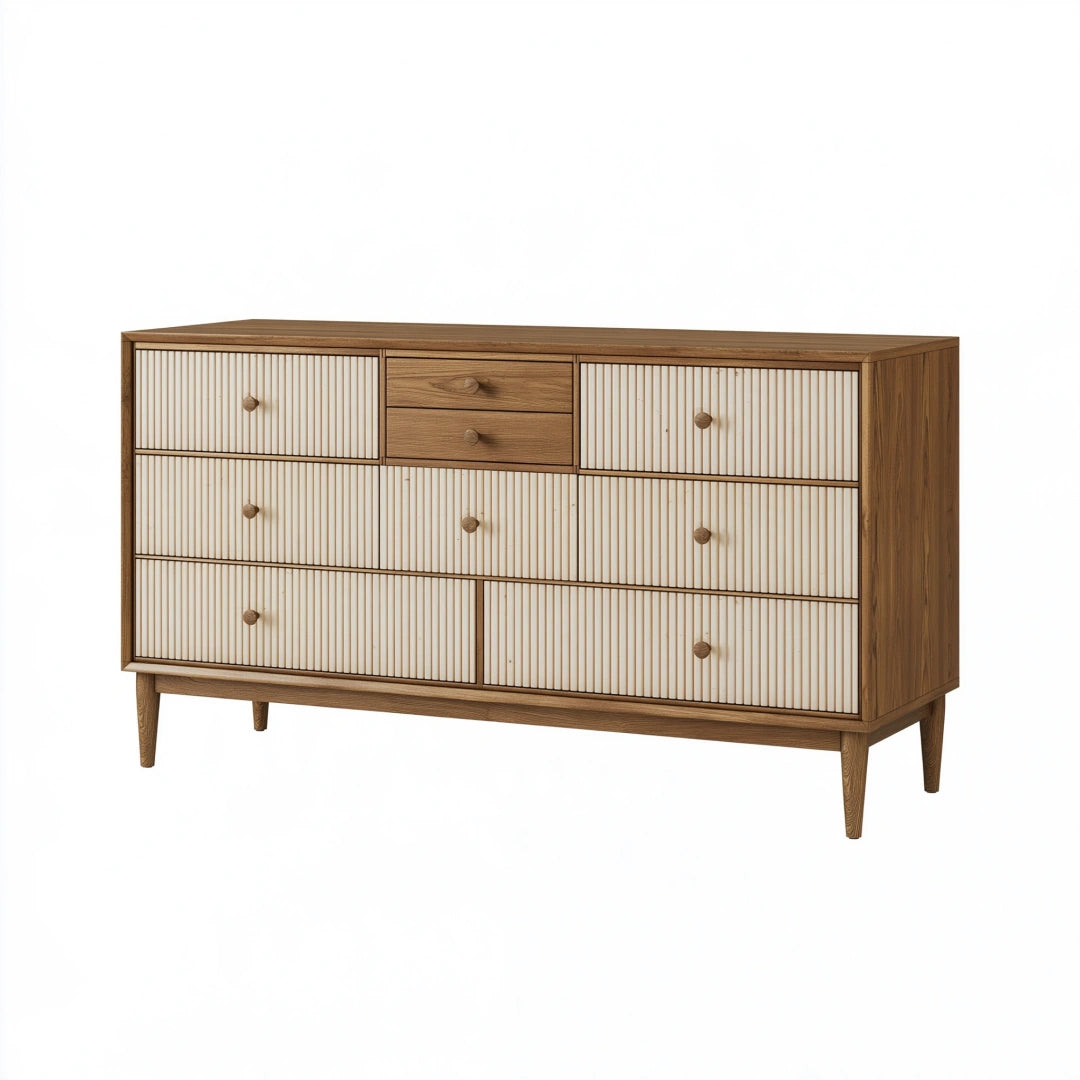 Kommode 160 x 45 x 90 cm Holz Naturbeige mit geriffelten Fronten im Retro-Stil