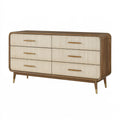 Kommode 160 x 45 x 85 cm aus Holz in Braun Creme mit 6 Schubladen im Retro Stil