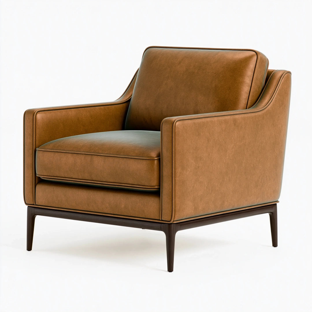 Sessel 85 x 90 x 86 cm in Braun Kunstleder mit Holzgestell - gepolsterter Wohnzimmersessel