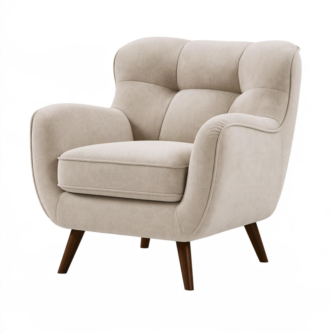 Ohrensessel 90 x 85 x 100 cm Beige Stoff mit Holzbeinen im Retro Stil
