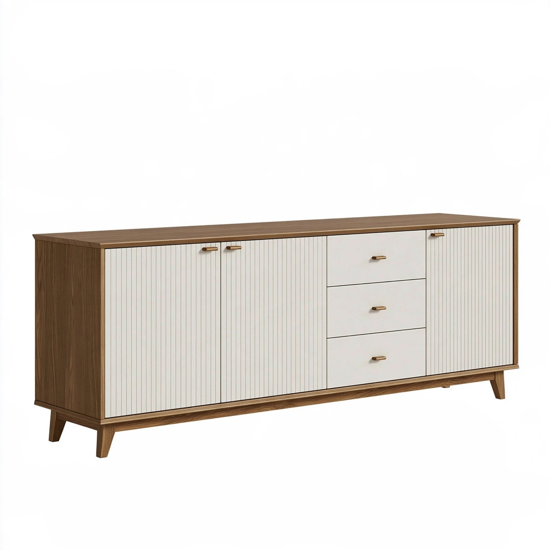 Sideboard 180 x 40 x 85 cm Holzwerkstoff Walnuss Creme mit 3 Türen und 3 Schubladen