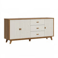Sideboard 160 x 40 x 80 cm Holzwerkstoff Braun Creme mit Lamellentüren im Mid-Century-Stil