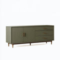 Sideboard 160 cm Holz Olivgrün mit 3 Schubladen und 2 Türen im Mid-Century-Stil
