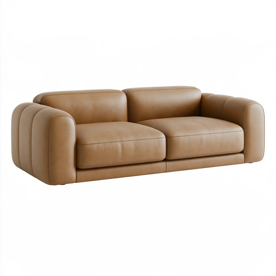 2-Sitzer Sofa 220 cm in Cognac Lederoptik - Modernes Polstersofa mit breiten Armlehnen
