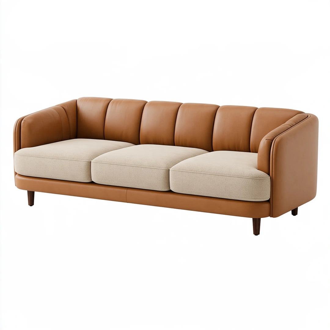 3-Sitzer Sofa 220 cm Kunstleder Stoff Cognac Beige modern