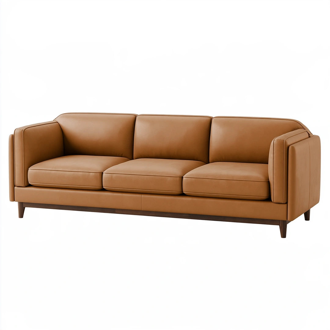 3-Sitzer Sofa 220 cm in Cognacbraun - Bezug in Lederoptik mit Holzfüßen
