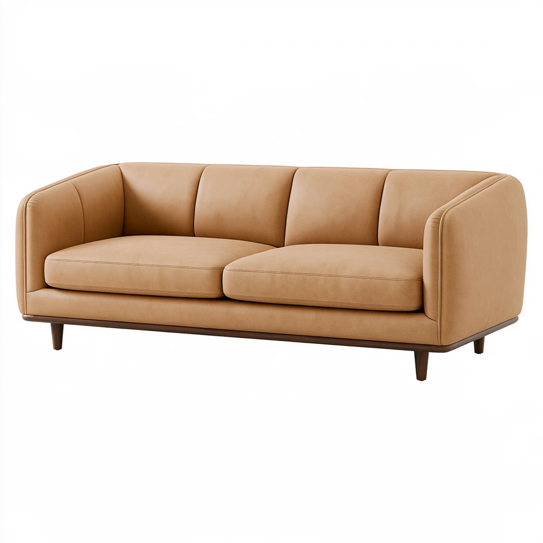 2-Sitzer Sofa 210 cm Kunstleder Beige - Modernes Wohnzimmer Sofa mit Holzfüßen