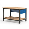 Werkbank 120 x 60 x 90 cm Holz Stahl Natur Schwarz Blau mit Ablage und Lochwand