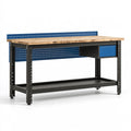 Werkbank 160 x 70 x 90 cm mit Holzarbeitsplatte Schwarz Blau im Industrie-Stil