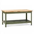 Werkbank 120 x 60 x 90 cm mit Massivholzplatte und Metallablage in Grün Industrie-Stil