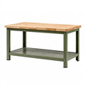Werkbank 120 x 60 x 85 cm Holz und Stahl in Naturholz/Olive mit Ablage