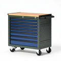 Werkstattwagen 77 x 46 x 97 cm aus Stahl und Holz Blau Grün mit 7 Schubladen und Rollen