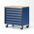 Werkzeugwagen 77 x 46 x 97 cm aus Stahl Blau mit Holzplatte und 7 Schubladen