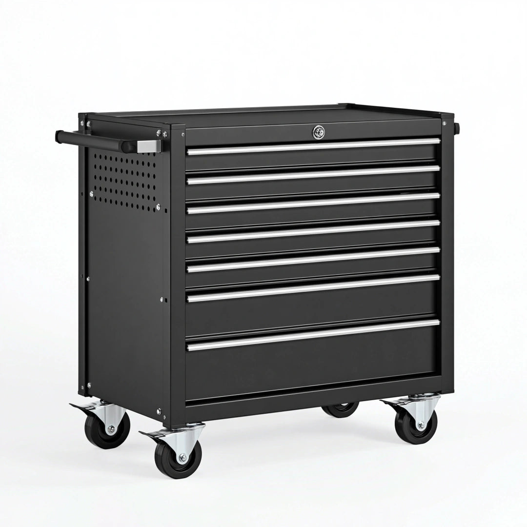 Werkstattwagen 77 x 46 x 97 cm Stahl Schwarz mit 7 Schubladen