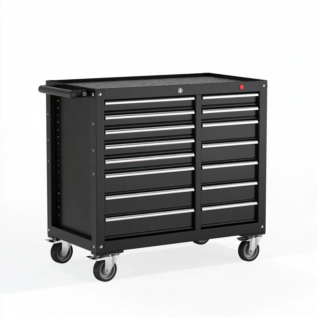 Werkstattwagen 112 x 56 x 98 cm aus Stahl in Schwarz mit 18 Schubladen fahrbar