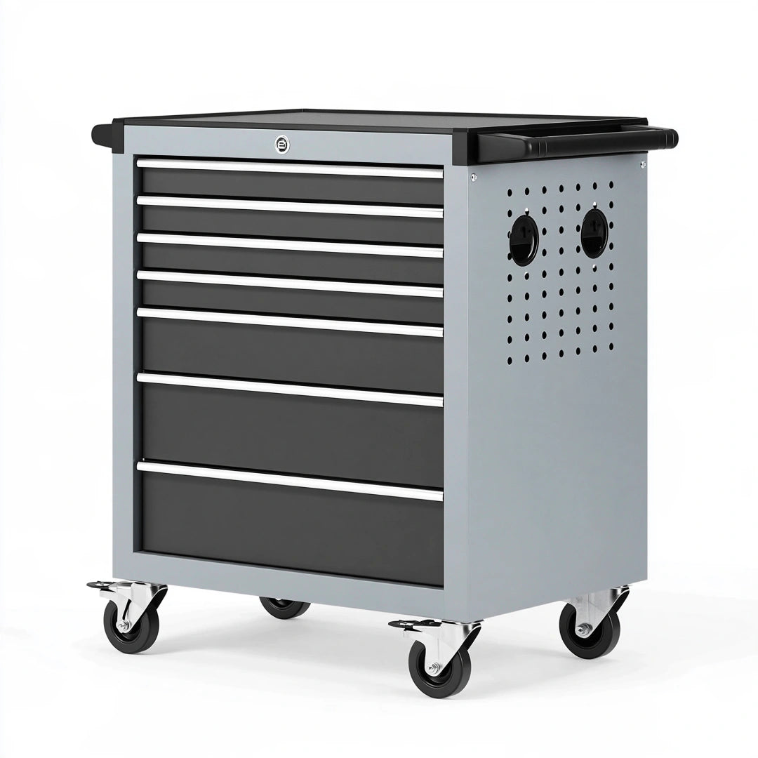 Werkzeugwagen 72 x 46 x 97 cm Stahl Grau Schwarz mit 7 Schubladen Industriestil