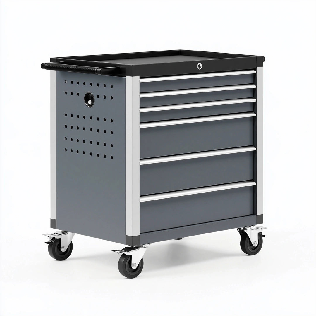 Werkzeugwagen 78 x 46 x 85 cm Metall Schwarz abschließbar mit 5 Schubladen